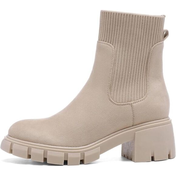 Womens Chelsea Boots Elastic Slip On Chunky Heel Lug Sole Platform Boots Size 9 - Picture 2 of 9